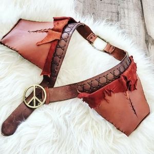 Leather hip pocket peace sign festival belt